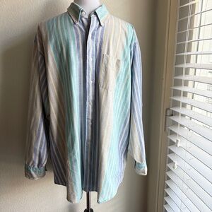 Vintage Men’s Ralph Lauren Chaps Cotton Pastel Stripe Button Down Neck 17.5